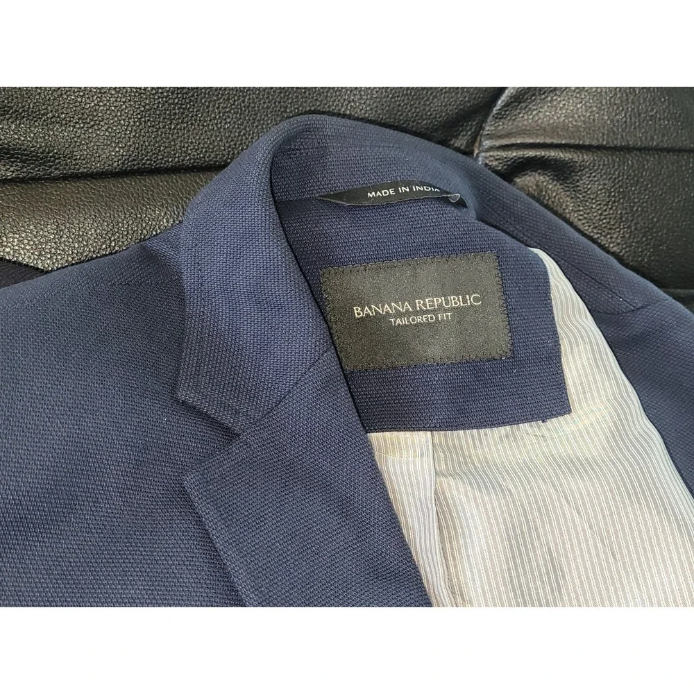 BANANA REPUBLIC 38S Blue Blazer Jacket Tailored Fit Cotton 2 Button